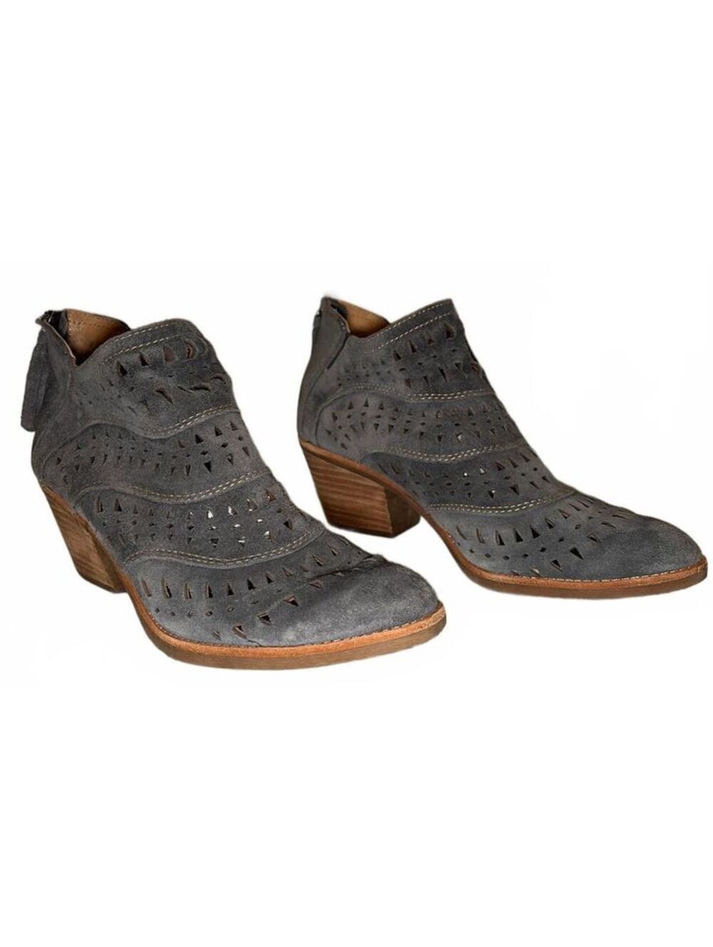 Sofft Westwood 9 Blue Grey Suede Laser Cut Ankle Booties Western Boho Festival